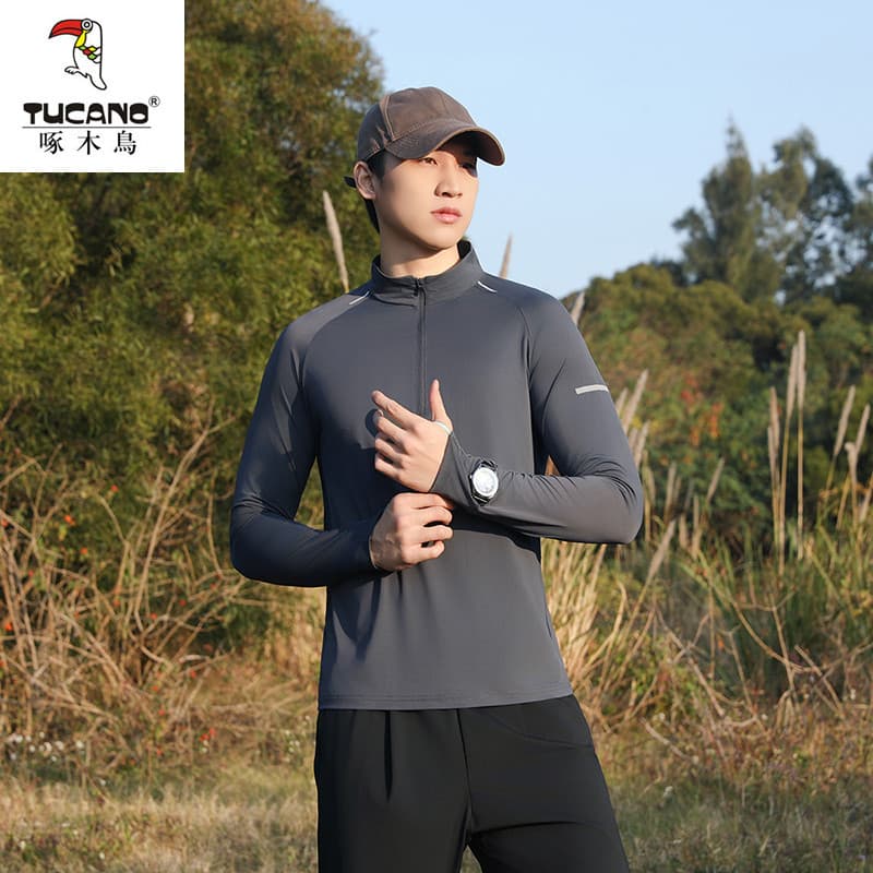 Woodpecker roupas de Fitness masculinas roupas de secagem rápida esportes esportes de manga comprida camiseta caminhadas