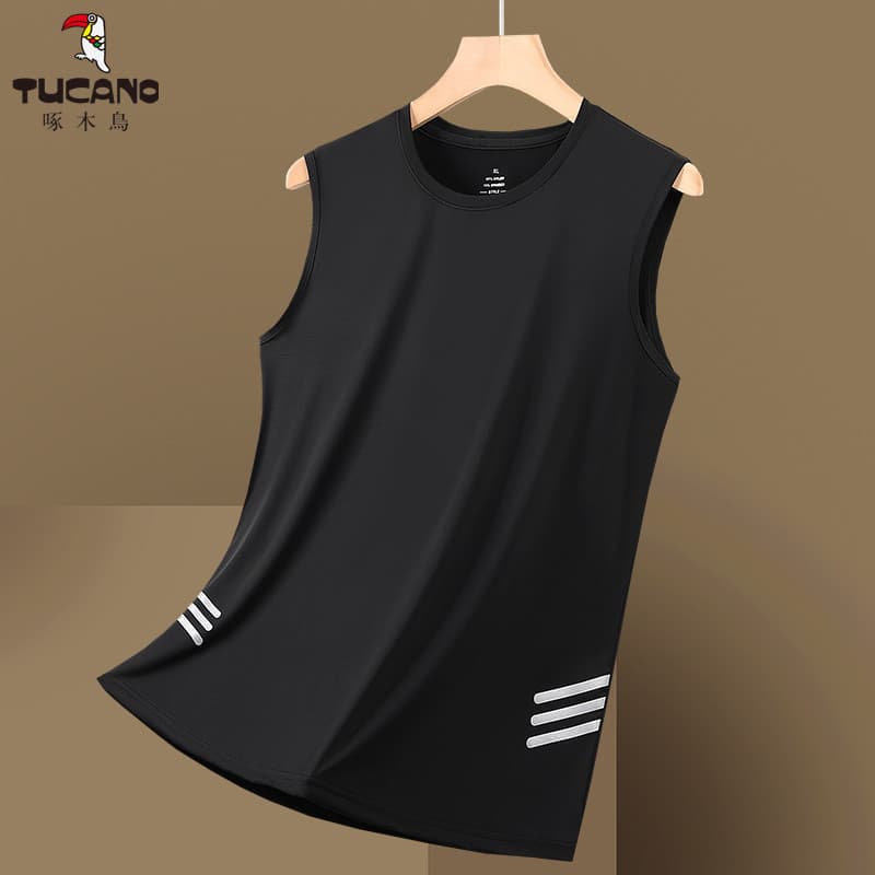 Woodpecker colete de seda gelo masculino verão fino respirável colete de Fitness treinamento esportivo roupas superiores