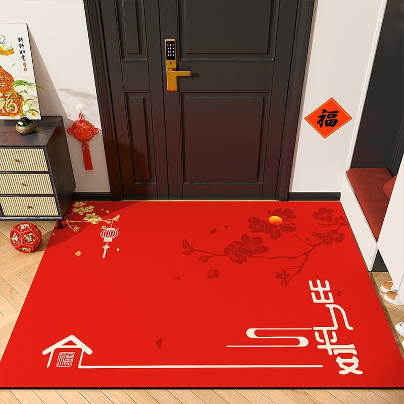Novo estilo chinês porta de entrada tapete especial porta de entrada tapete festivo vermelho porta entrada resistente à