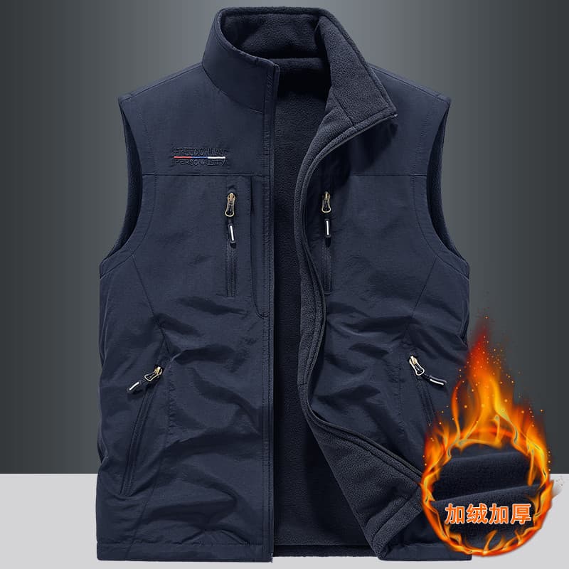 Outono inverno engrossado dupla face colete masculino esportes ao ar livre colete de lã Polar velo colete Multi-bolso