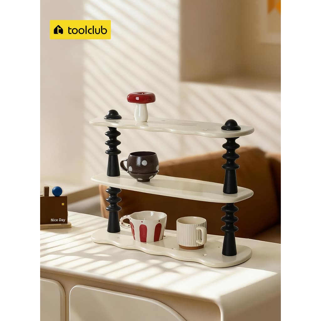 Rack de armazenamento de copos de madeira Retro estilo creme caneca xícara de chá xícara de café bancada expositor