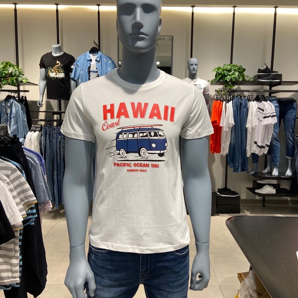 JJ Cut Label Masculino Novo Estilo Verão Em Torno Do Pescoço Carro Casual Stretch Juventude Slim-fit Puro Algodão Manga