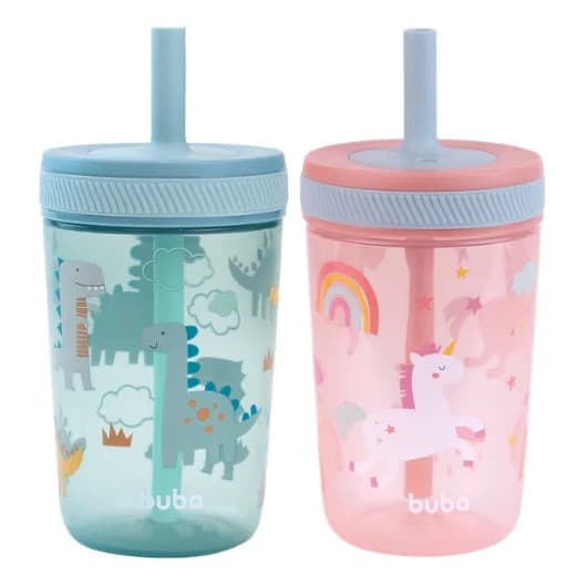 Copo infantil Com Canudo Antivazamento Magic Buba Infantil Bebê 400ml