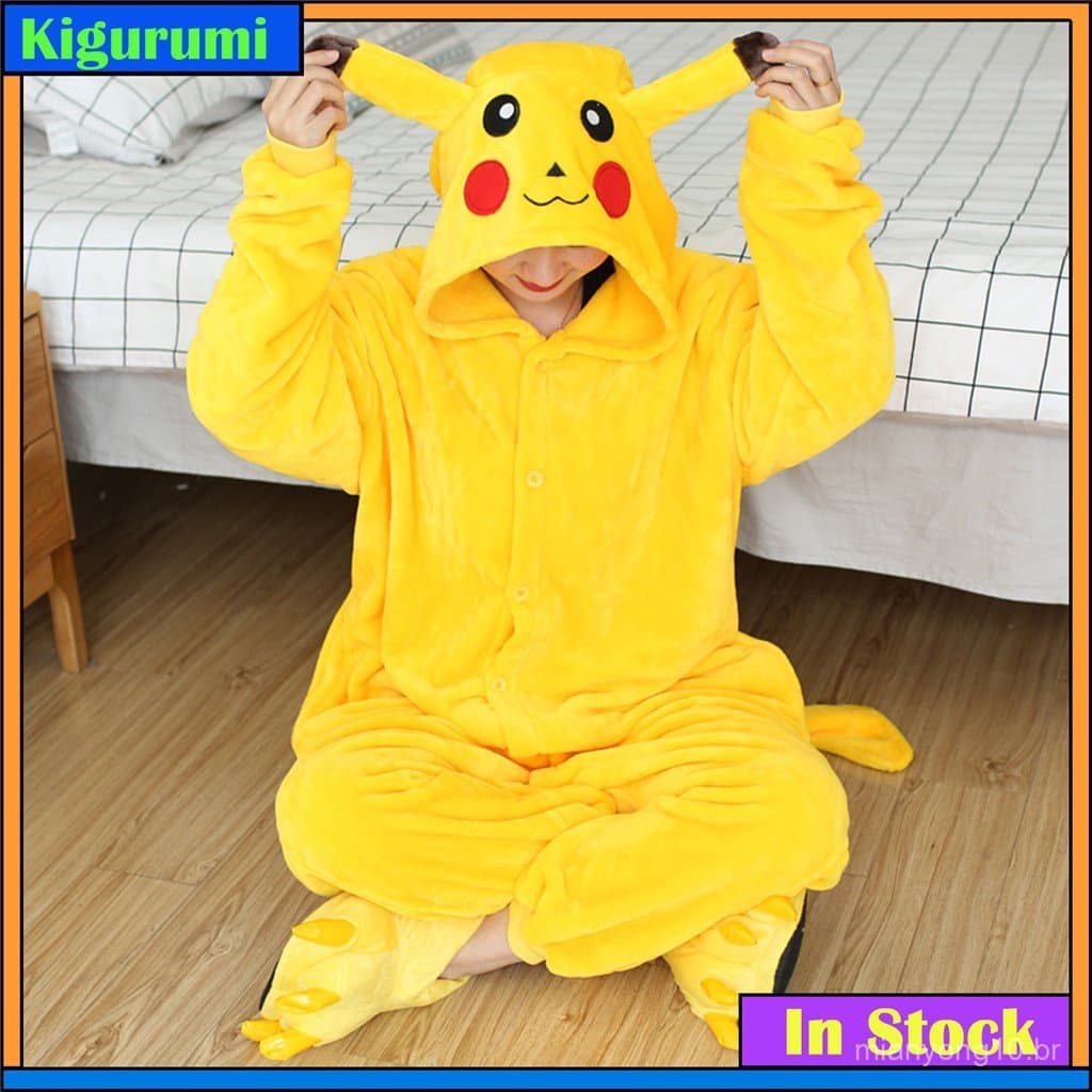 Kigurumi Pikachu Animal Pijama Unissex Adultos Dois Macacões De Desenhos Animados Halloween Natal Festa Em Família Homew