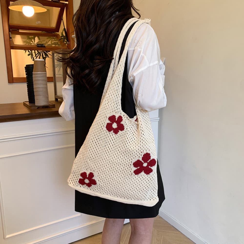 Bolsa De Ombro Com Flores Retrô Pastoral – Feminina De Compras Para Lazer Na Praia