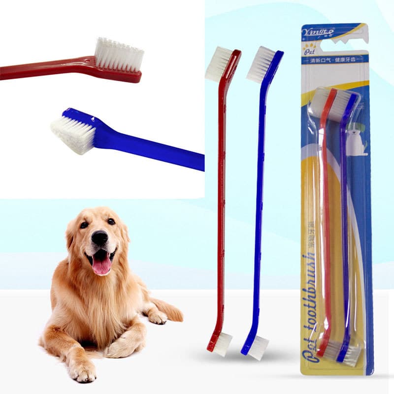 Escova de dentes para cães específicas para animais de estimação, duas cabeças, cerdas macias, pelúcia, cachorro pequeno