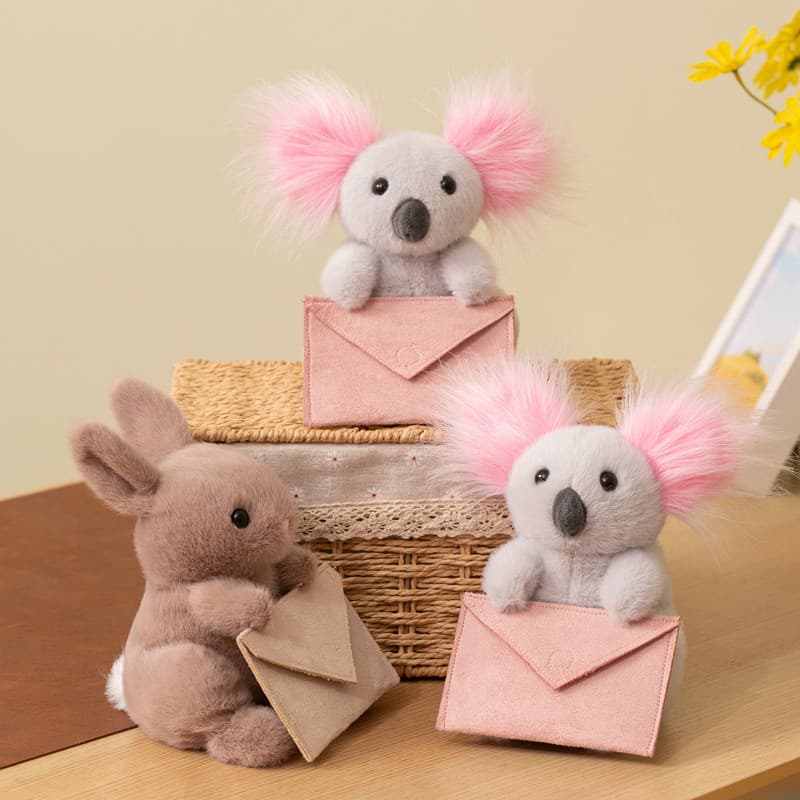 Brinquedo de Pelúcia Fofo de Coala e Coelhinho com Bolsa Mensageira, Boneco de Pelúcia Macio, Pelúcia Kawaii de Coala e