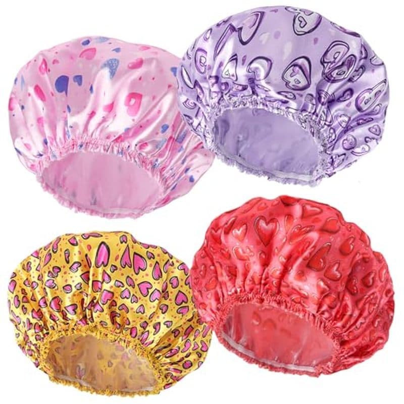 Toucas De Banho Para Mulheres , 4 Peças De Elásticas E Reutilizáveis , Touca De Camada Dupla À Prova D'água , Chapéu Cab