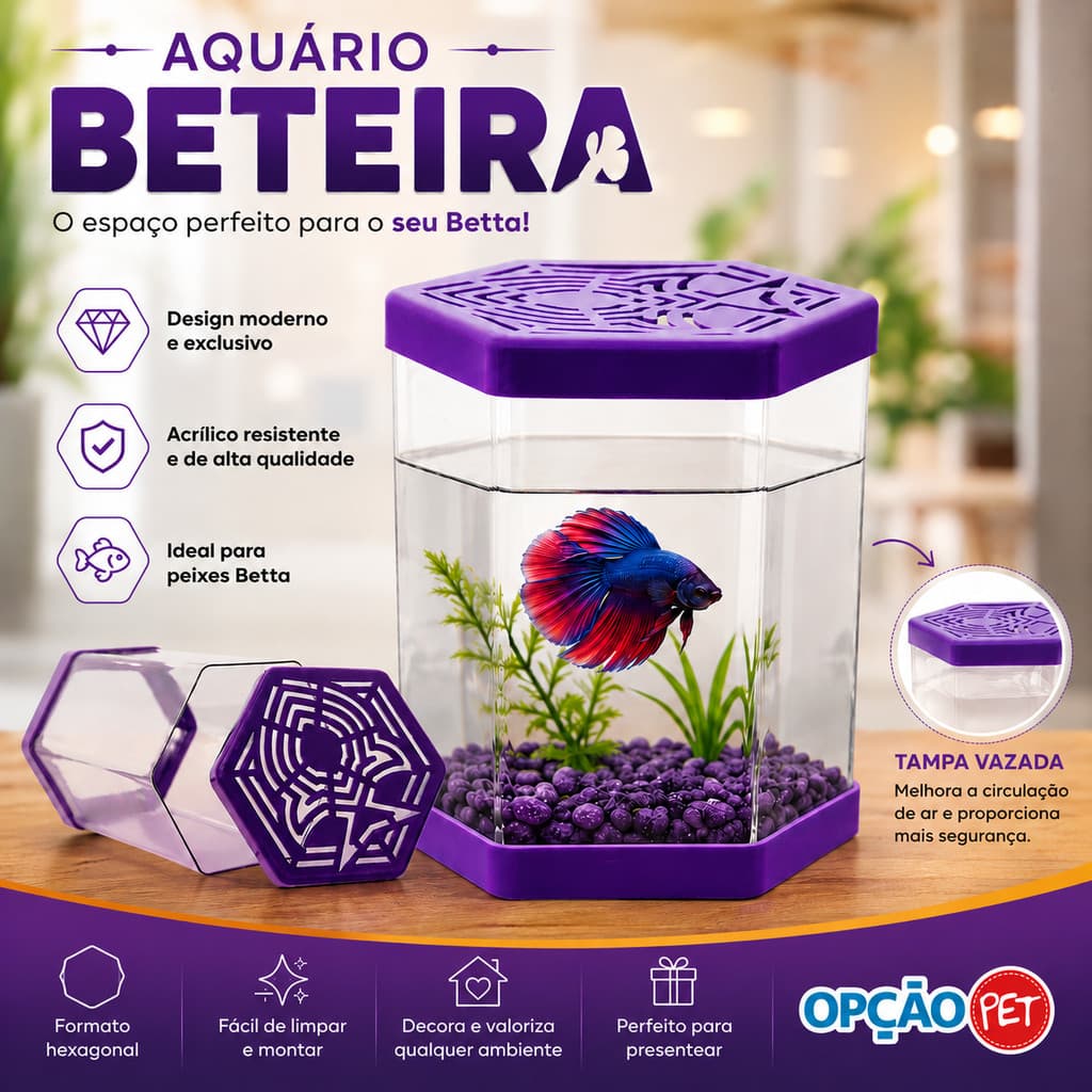 Aquário Beteira Para Peixe Betta Lilás