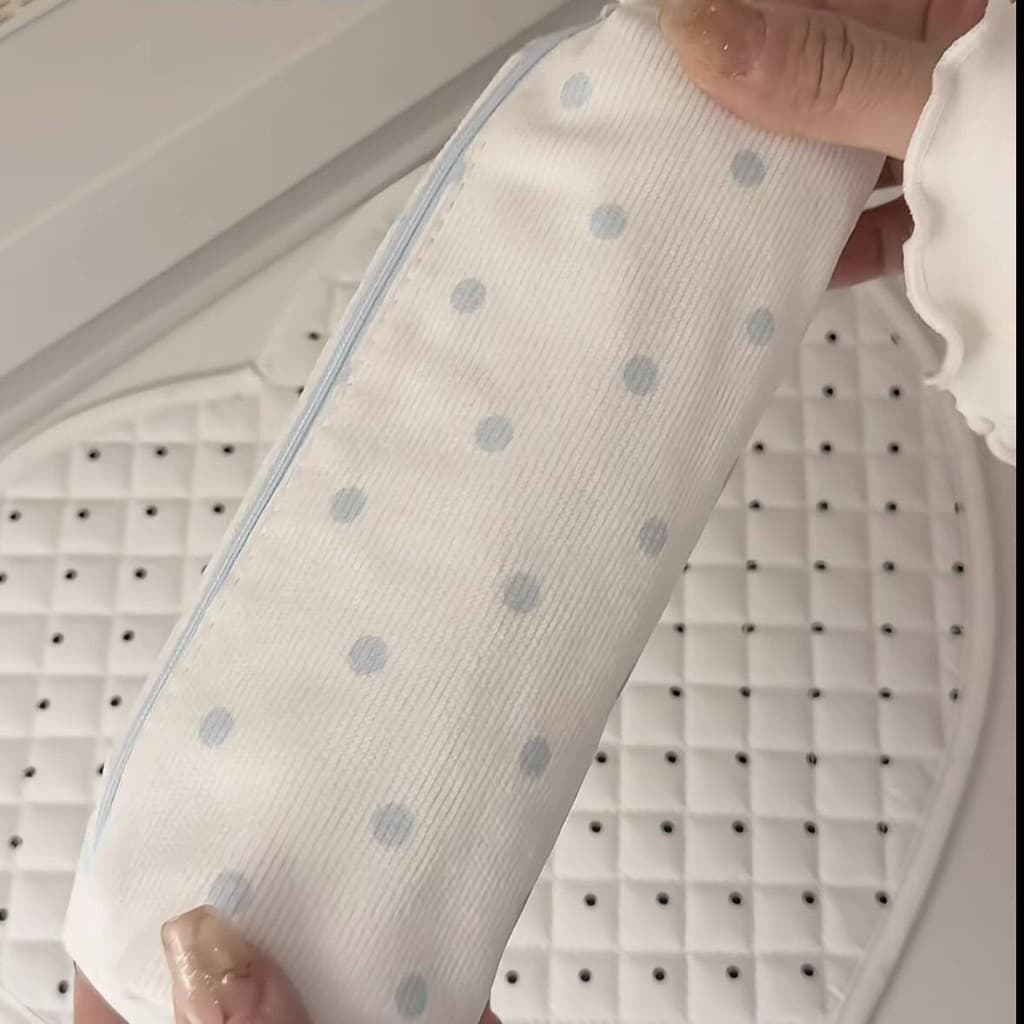 Simples coreano azul branco bolinhas portátil caso de lápis estudante papelaria menina coração simples nicho lápis caso