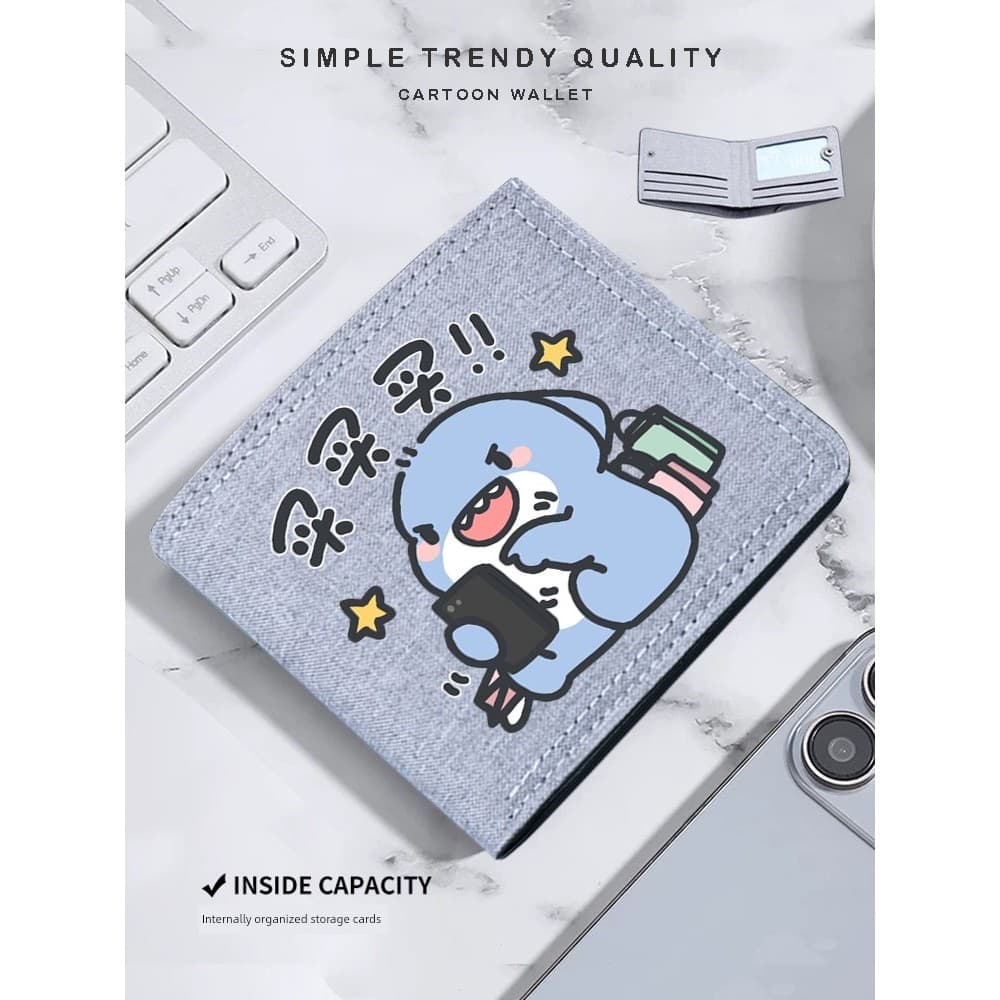 carteira masculina carteira masculina com ziper Carteira de desenho animado de tubarão gordo, novo estilo, nicho, cartei