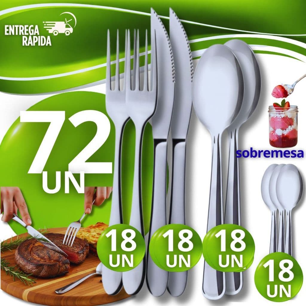 KIT 72 Talheres 18 Garfos 18 Facas 18 Colher de Mesa  18 Colher de Sobremesa Cozinha Faqueiro  Restaurantes