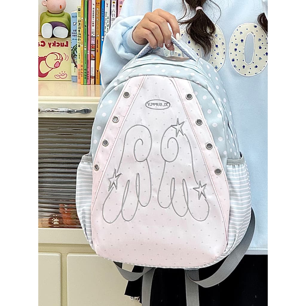 Fresco estilo doce asas de anjo estrela mochila feminina júnior estudante do ensino médio mochila Commuter viagem grande
