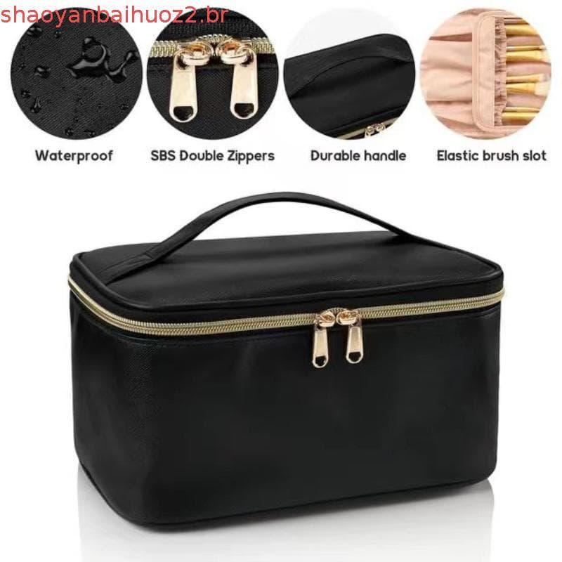 Bolsa de Maquiagem de Viagem, Bolsa de Cosméticos Portátil com Organizador de Pincéis de Maquiagem, Estojo de Maquiagem