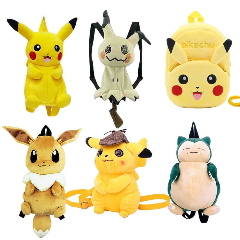 Pokemon Pikachu Eevee Snorlax Charmander Psyduck Mochila De Pelúcia Ombro Infantil
