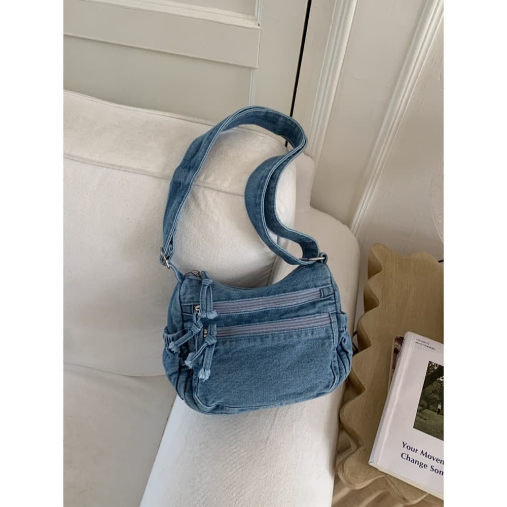 Retro angustiado saco do mensageiro feminino 2026 novo estilo literário lavado Denim bolsa de ombro Casual All-Match axi