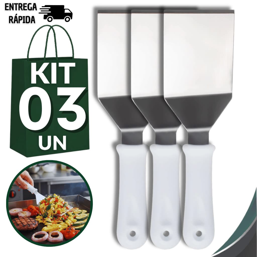Combo Espátula Curva Chapeiro 3" Hamburgueria Lanche Cozinha Lanchonete Praticidades Utilidades