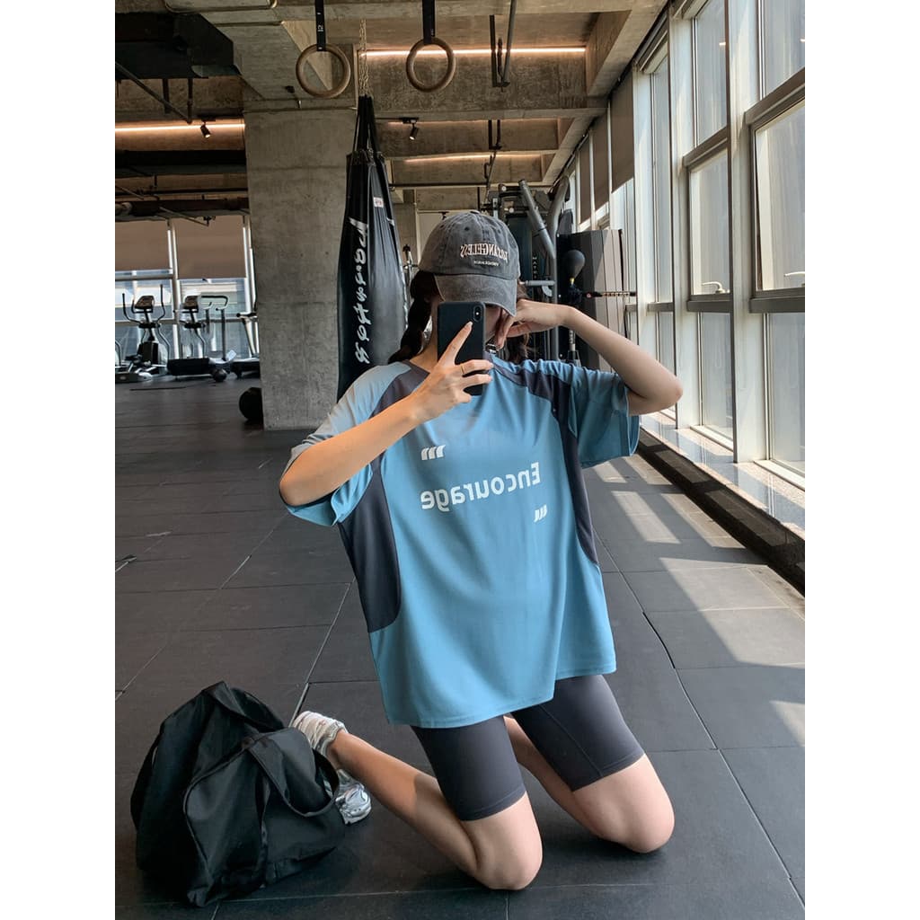 Mais fino olhar solto tamanho grande gordura mm feminino Fitness wear Yoga wear topo roupas de secagem rápida correndo c