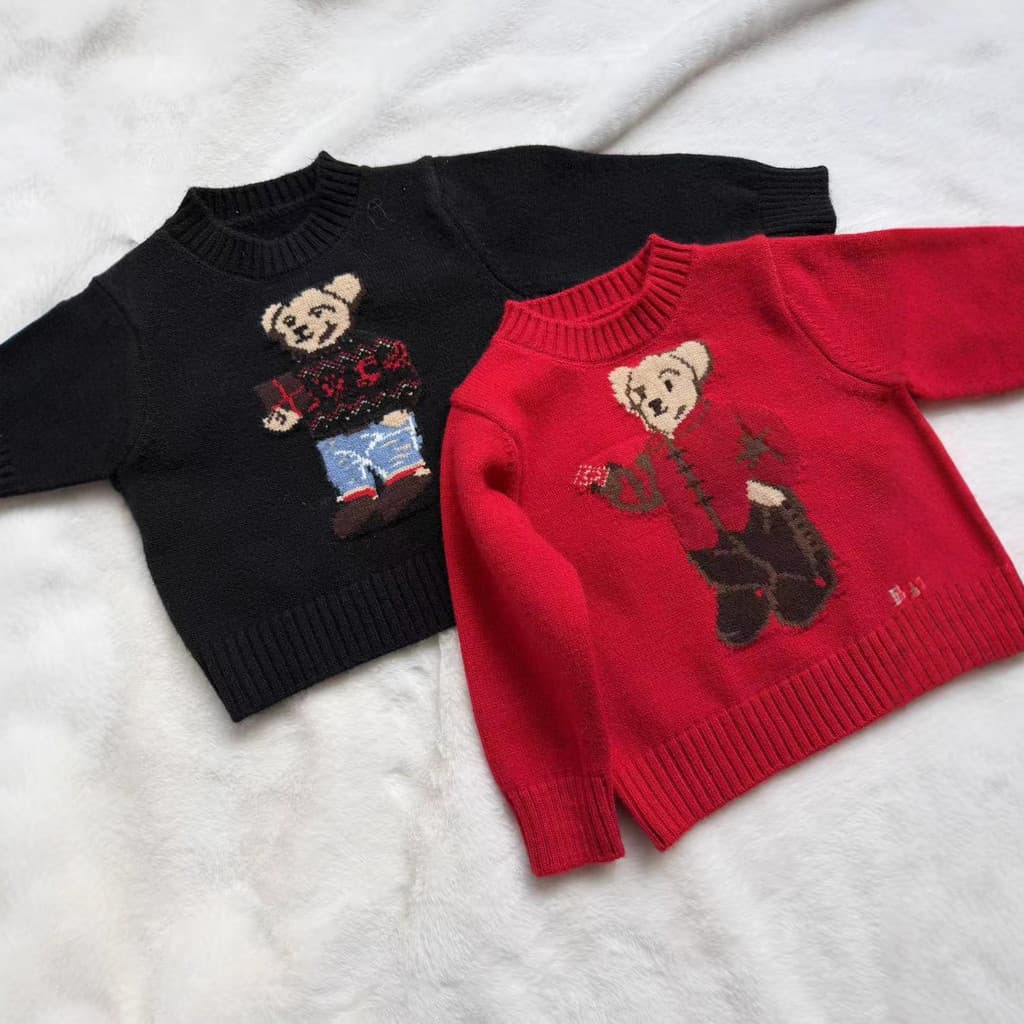 Suéter Infantil Primavera/Outono 2026 para Meninos e Meninas, Suéter com Bordado de Urso, Marca da Moda, Casual, Solto,