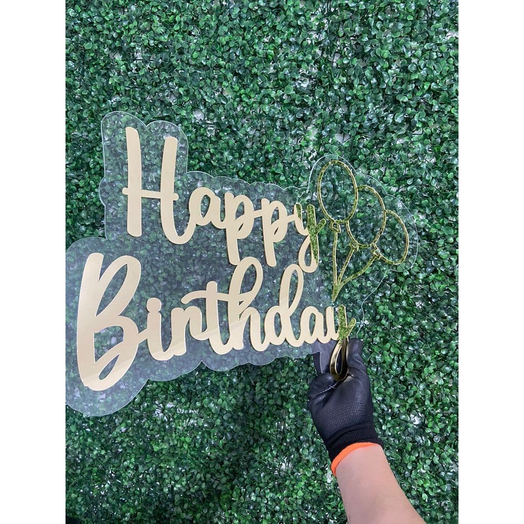 Decoração Festa Aniversário Premium | Placa Acrílico Happy Birthday | Letras Douradas Sofisticadas