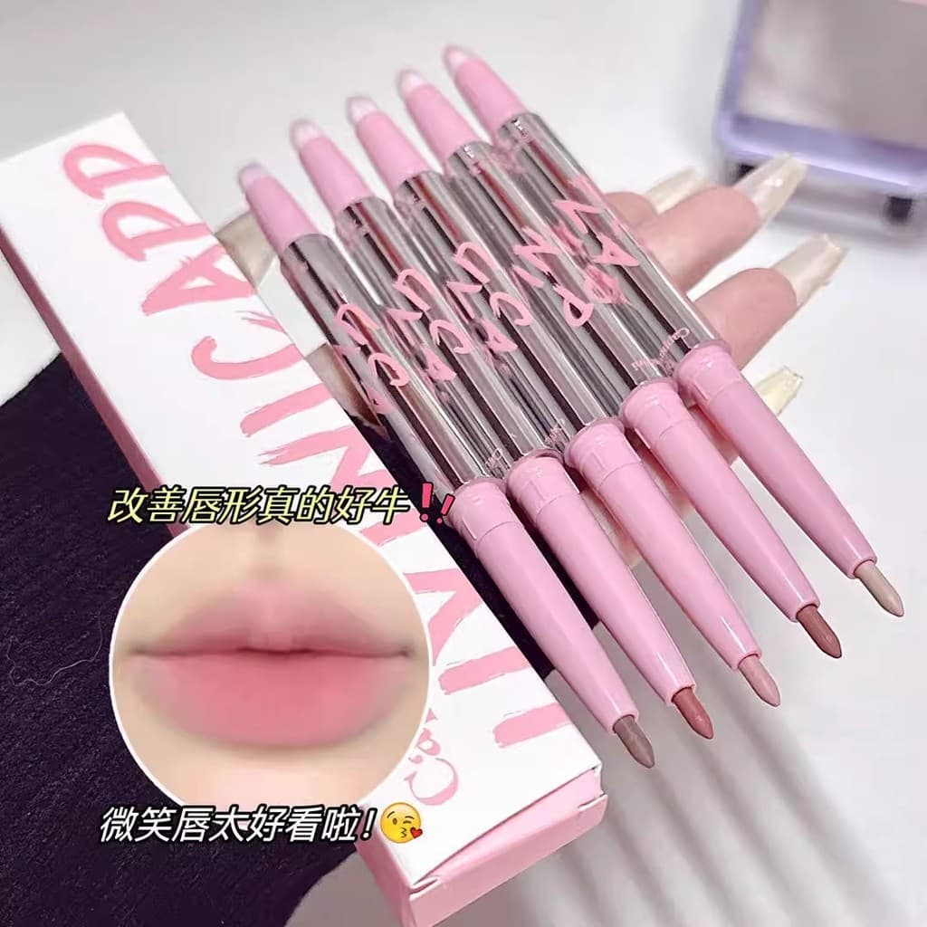 Delineador labial de duas cabeças, sombra nude, formato de lábio, à prova d'água, cor nude de longa duração com pincel l