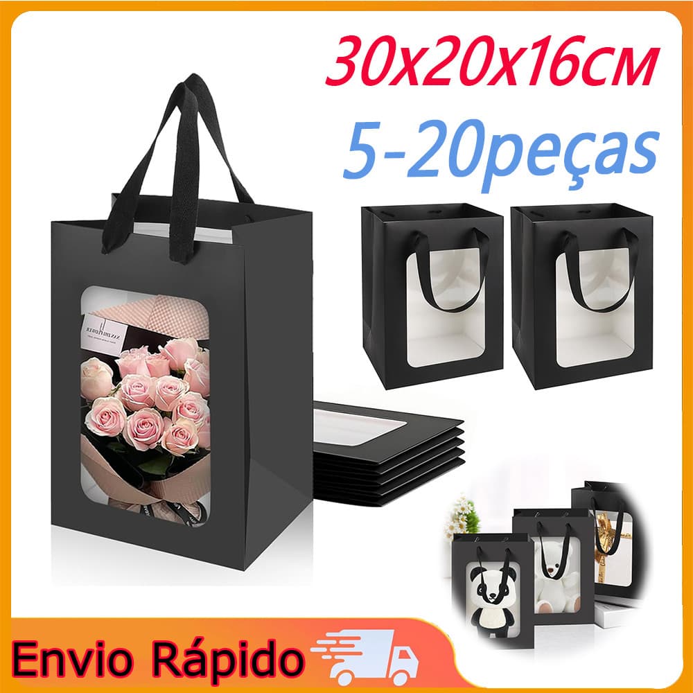 5 sacolas com visor e alça de nylon