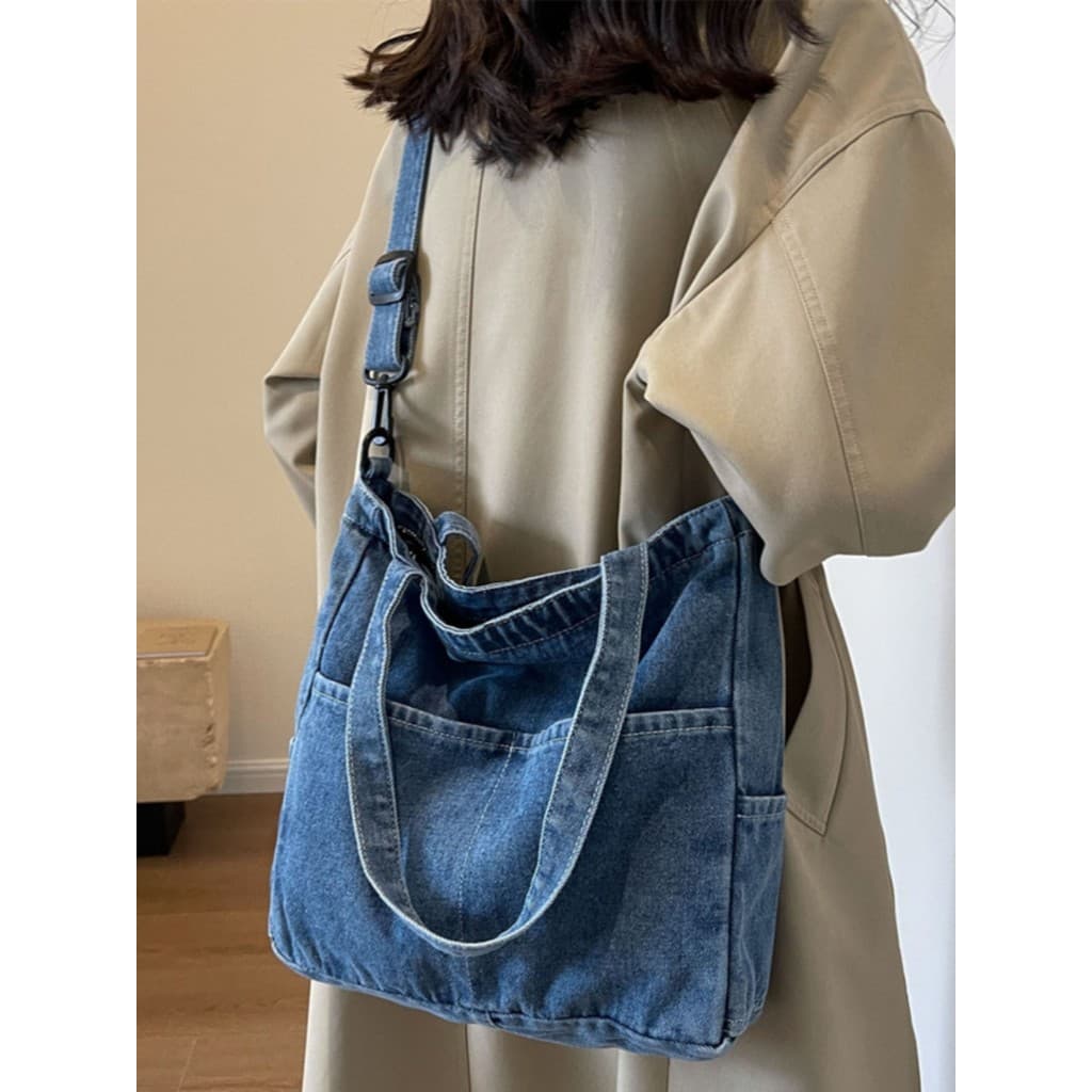 Ins bolsa de lona estilo japonês versão coreana Vintage feminino estudante bolsa de ombro estilo literário Denim saco me
