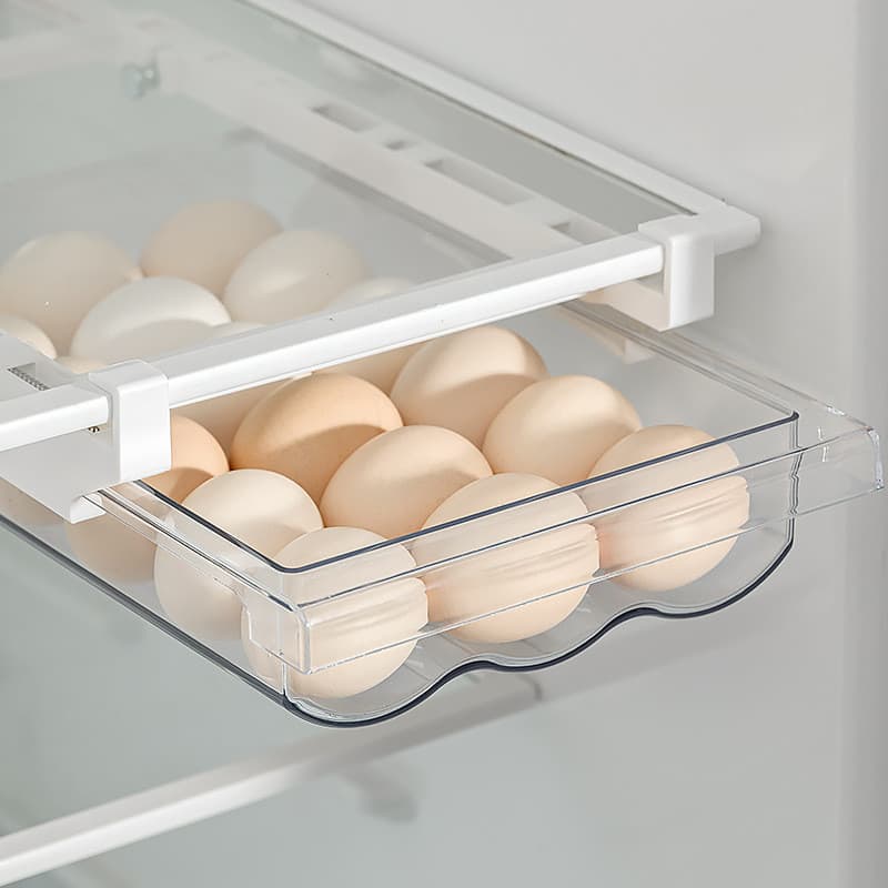 Nova caixa de armazenamento de ovos tipo gaveta geladeira doméstica Rack de ovos cozinha ovo ferramenta útil caixa de ar