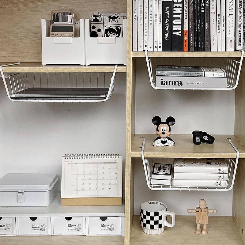 Sob a mesa pendurado cesta Rack dormitório bens mesa de escritório pendurado guarda-roupa em camadas partição cabide arm