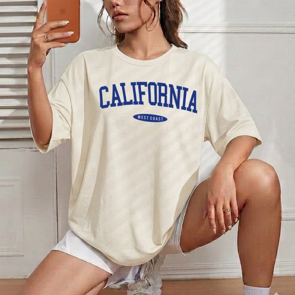 Camiseta Feminina California Estilosa Camisa 100% Algodão Fio 30.1 Penteada