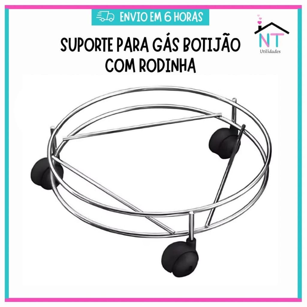 Suporte Para Gás Botijão Com Rodinha Preto Aço