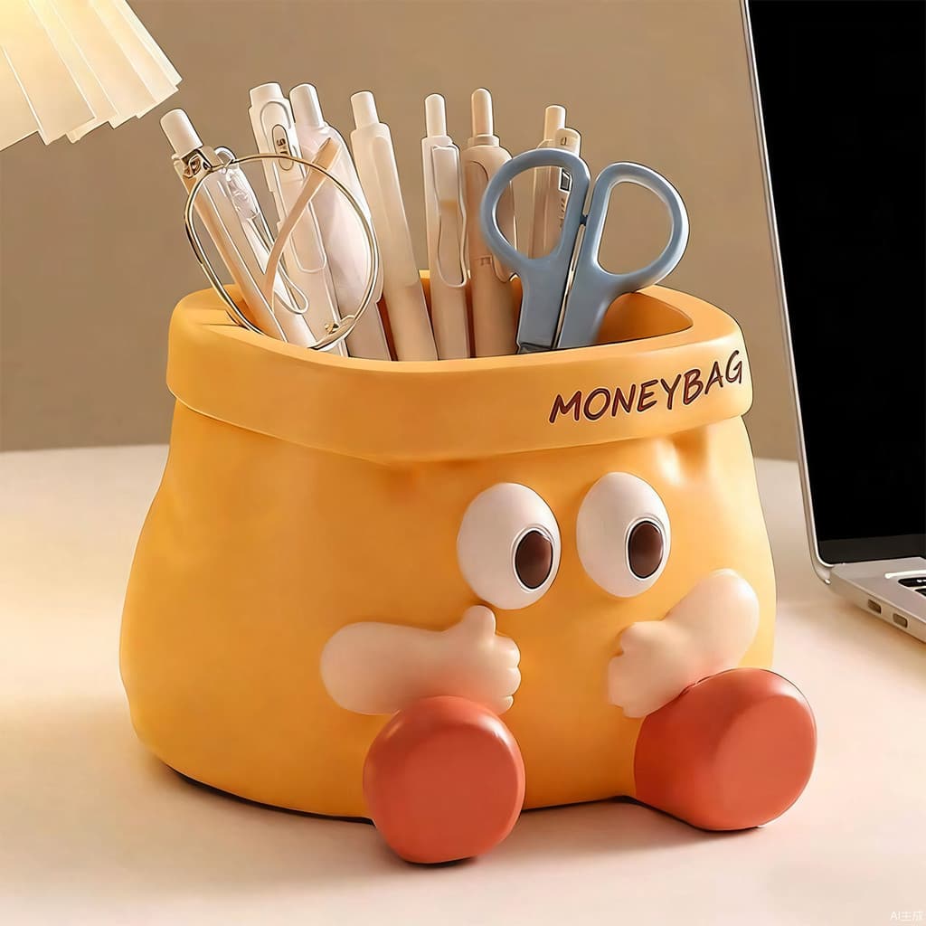 Criativo dos desenhos animados saco de papel caneta titular ornamentos armazenamento escritório Desktop decoração bens g