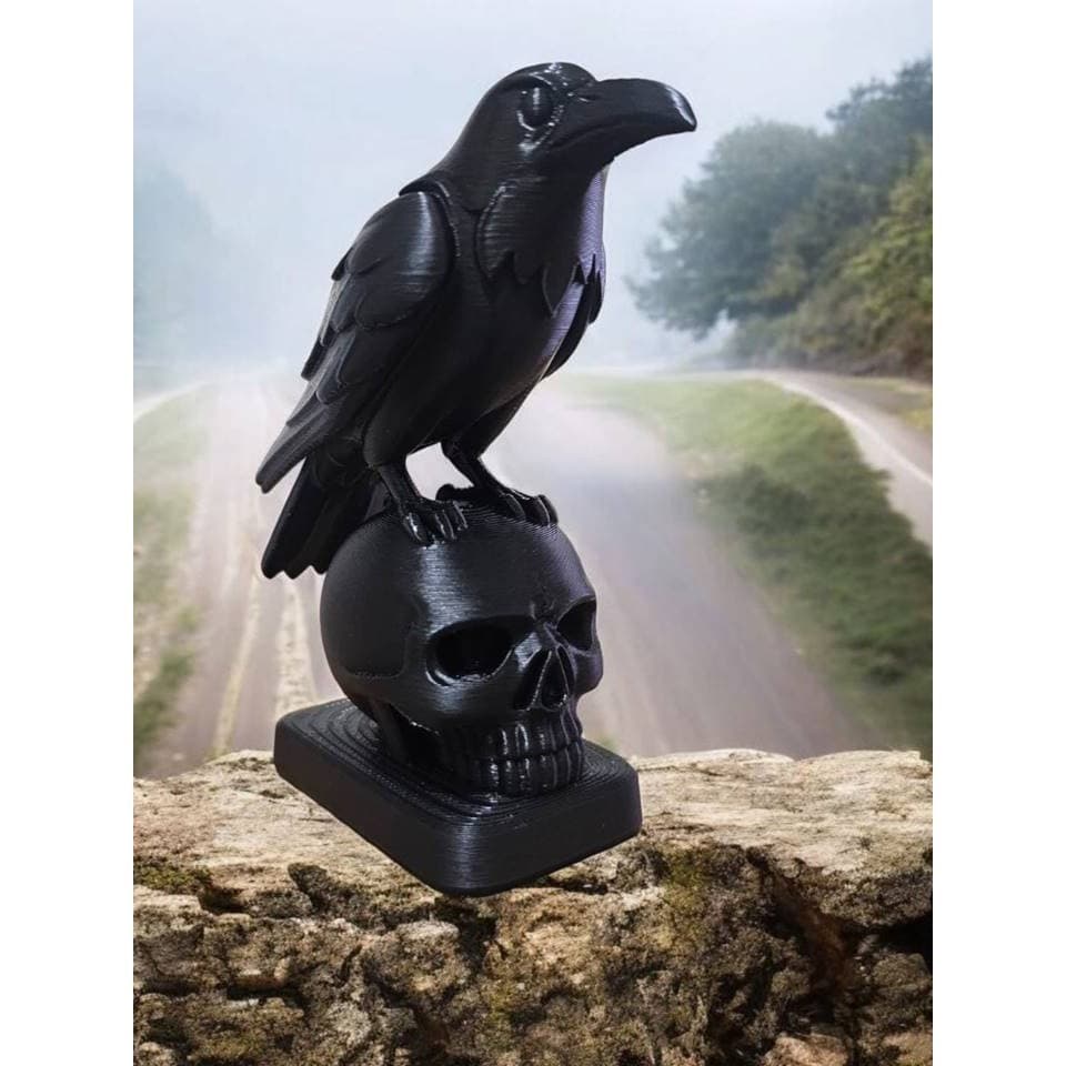 Estátua Corvo Caveira Decoração Gótica Ocultismo Impressão 3D Presente