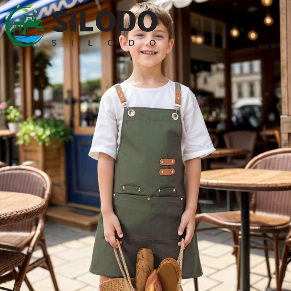 Avental De Cozinha Infantil SILODO , Lona Leve De Cor Sólida , Fantasia De Chef À Prova De Óleo