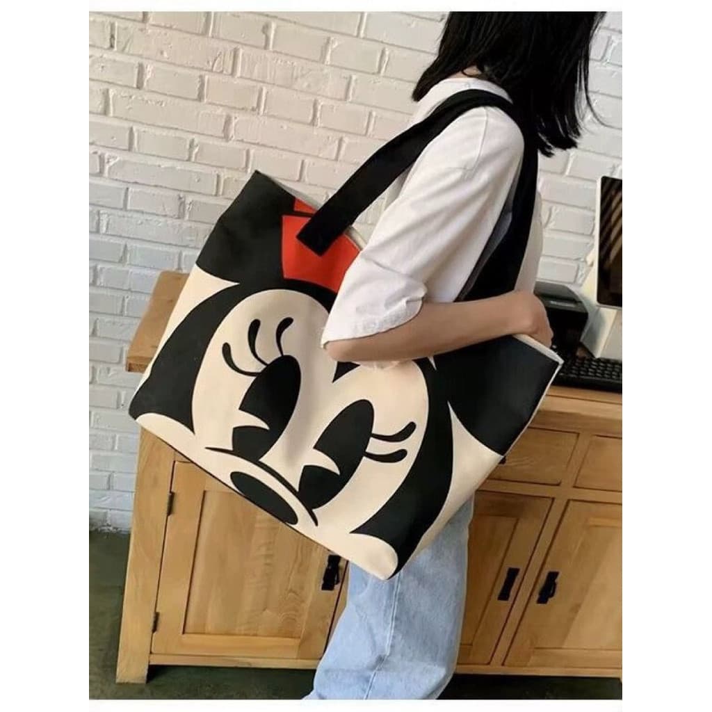 Bolsa de lona de grande capacidade feminina verão novo estilo moda bolsa de ombro Commuter sacola dos desenhos animados