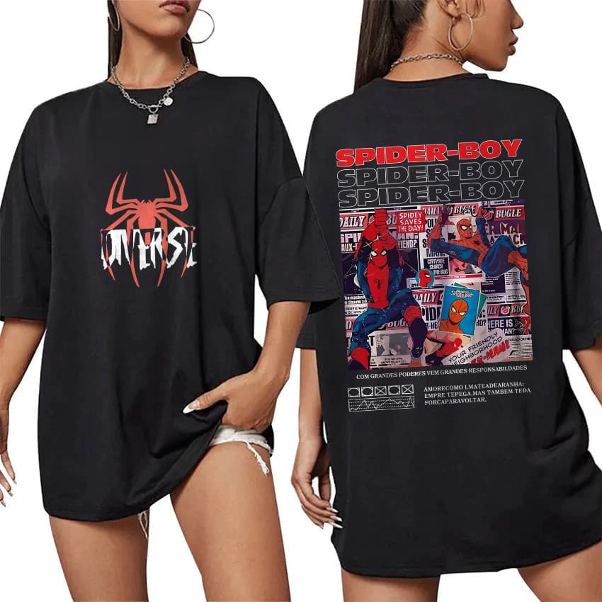 Camiseta T-shirt feminina estilosa Unissex - Velsiss Homem-Aranha anime cartoon print fashion
