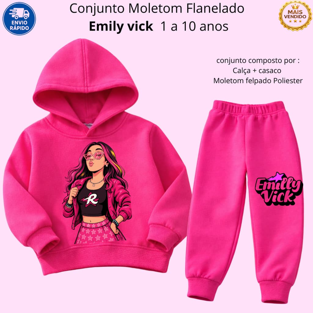 Conjunto Moletom Emily Vick Fashion Blogueirinha Rosa – Casaco e Calça Quentinho Estilo Dia a Dia Peluciado
