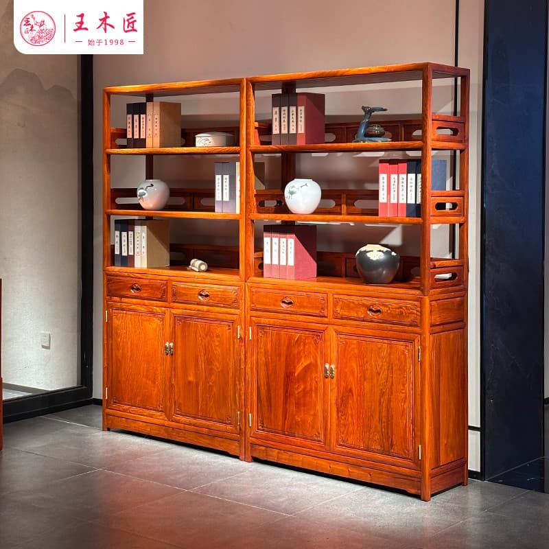 Wang carpinteiro loja Qingsample birmanês jacarandá mogno estante grande fruta vermelho sândalo volta display parede Bog