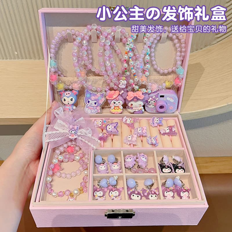 Kuromi conjunto de acessórios para o cabelo do dia das crianças meninas anel kuromi grampo de cabelo cocar pulseira do b