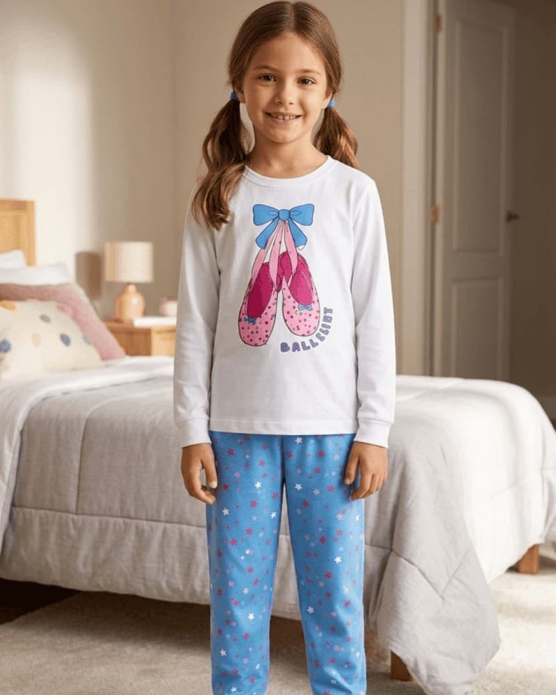 PIJAMA INFANTIL INVERNO FEMININO COM PUNHO BAILARINA