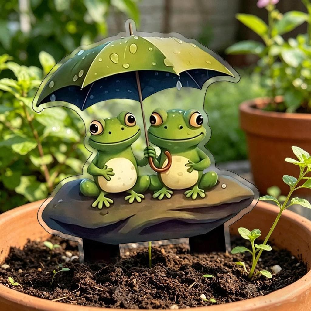 Sapos De Jardim Decoração Ao Ar Livre Bonito 2D Acrílico Estaca Sapo Guarda-Chuva Ornamentos Gramado Para Quintal cstui3