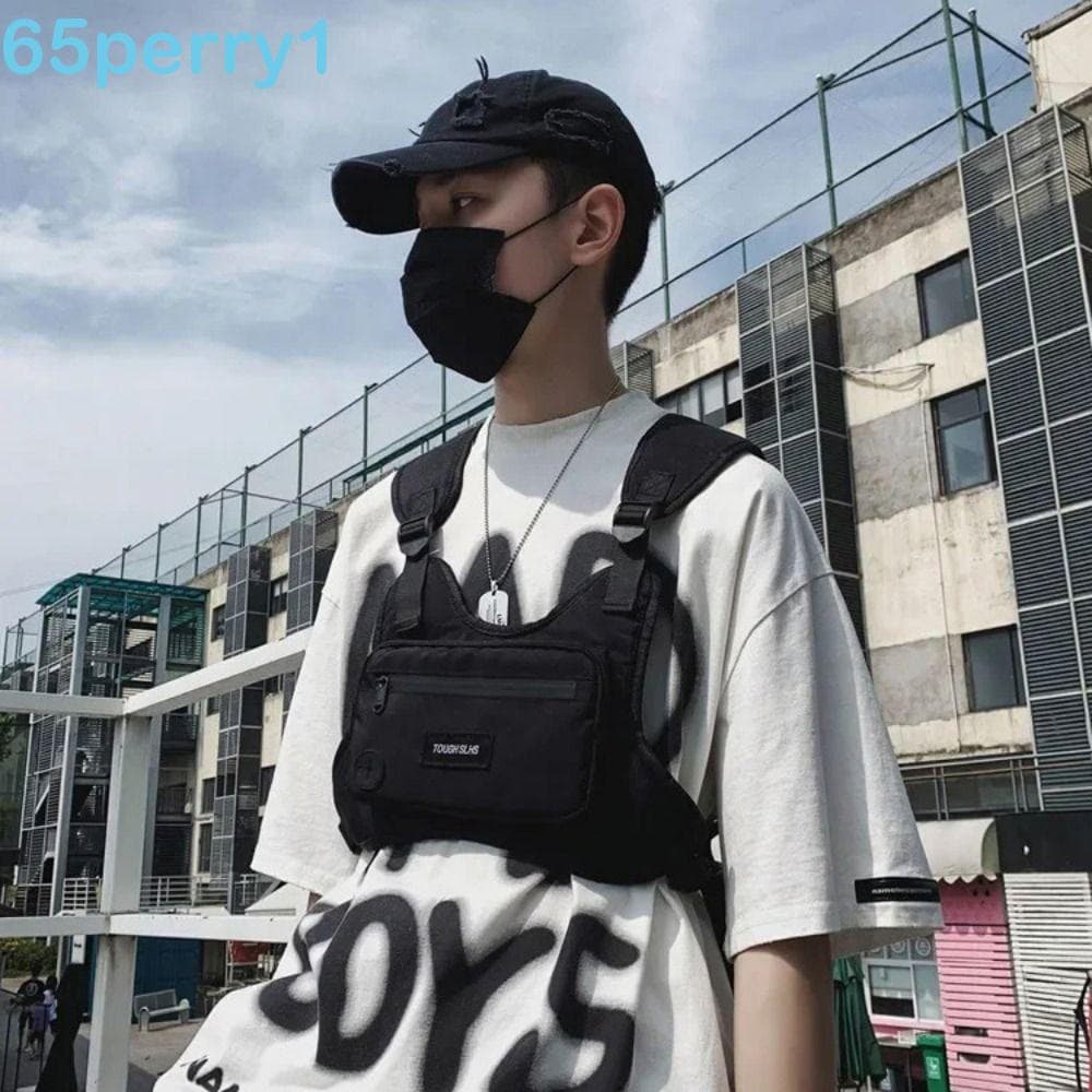 PERRY1 Bolsa De Colete Hip Hop , Peito À Prova D'água Casual Funcional Streetwear Masculina