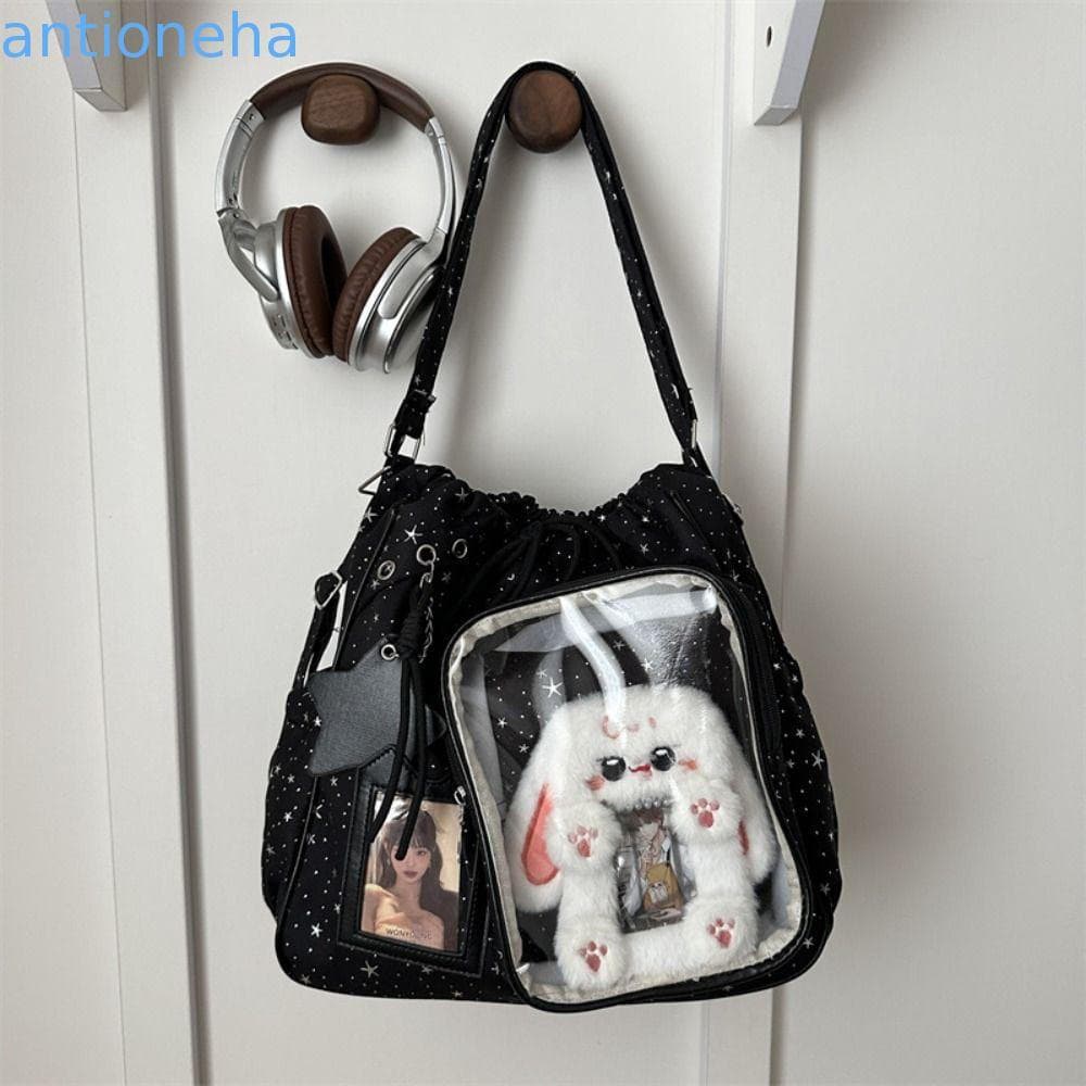 ANTIONEHA Star Itabag , Bolsa Ulzzang Ita De Nylon Estrela Brilhante De Ombro Transparente Em PVC Y2K De Cor Sólida