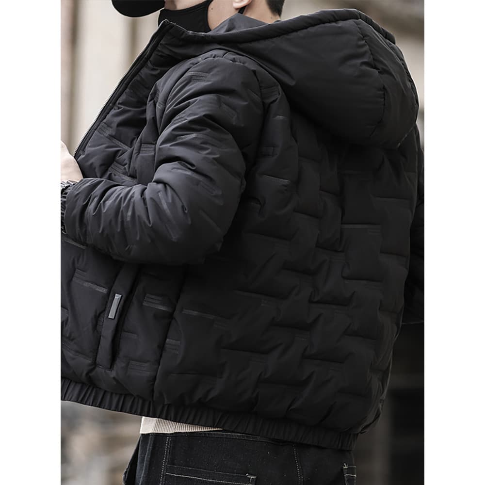 Jaqueta acolchoada masculina de inverno espessada quente acolchoada jaqueta masculina preta Casual com capuz jaqueta aco