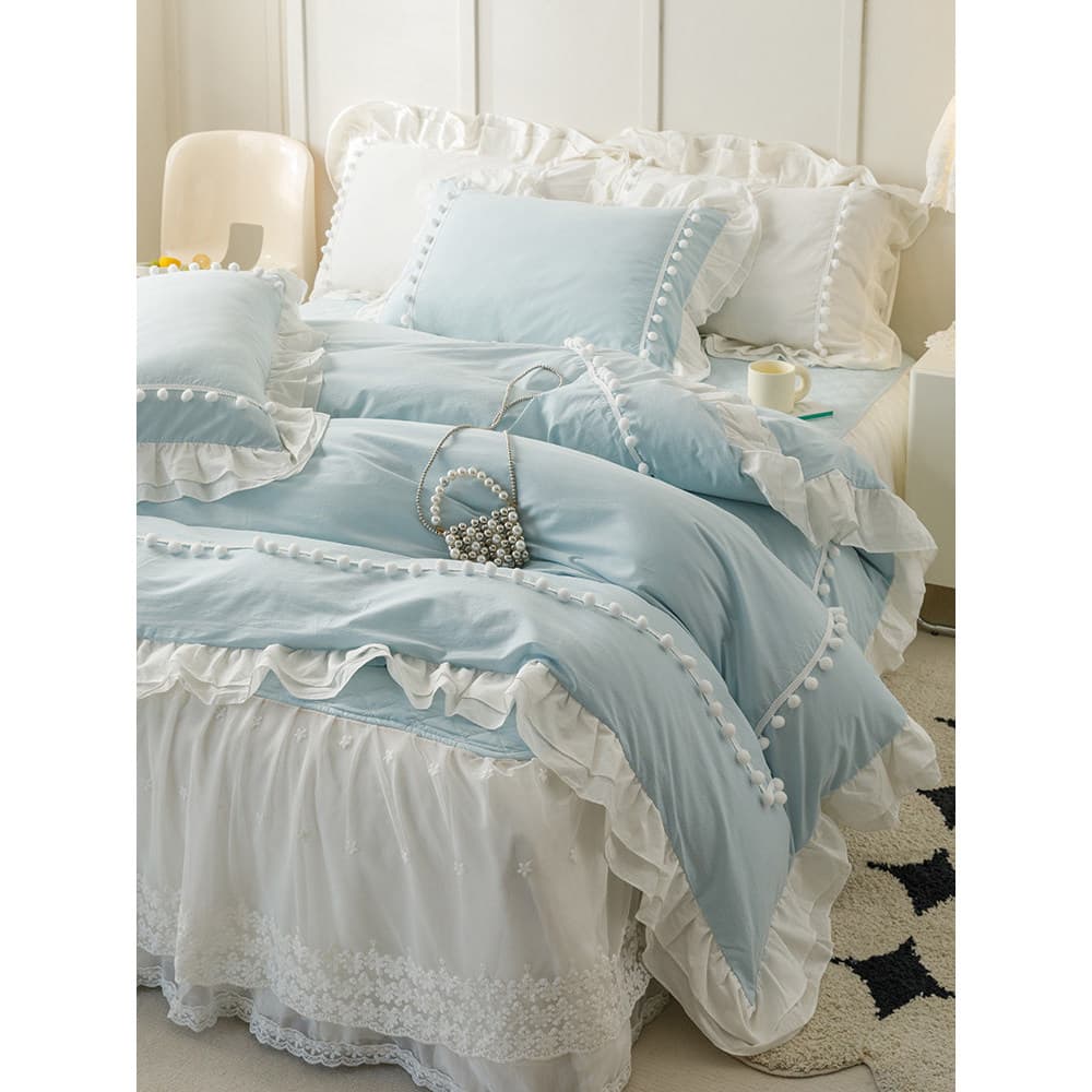 Influenciador estilo princesa 100 algodão puro conjunto de quatro peças luz luxo babados capa de edredão renda grossa ac