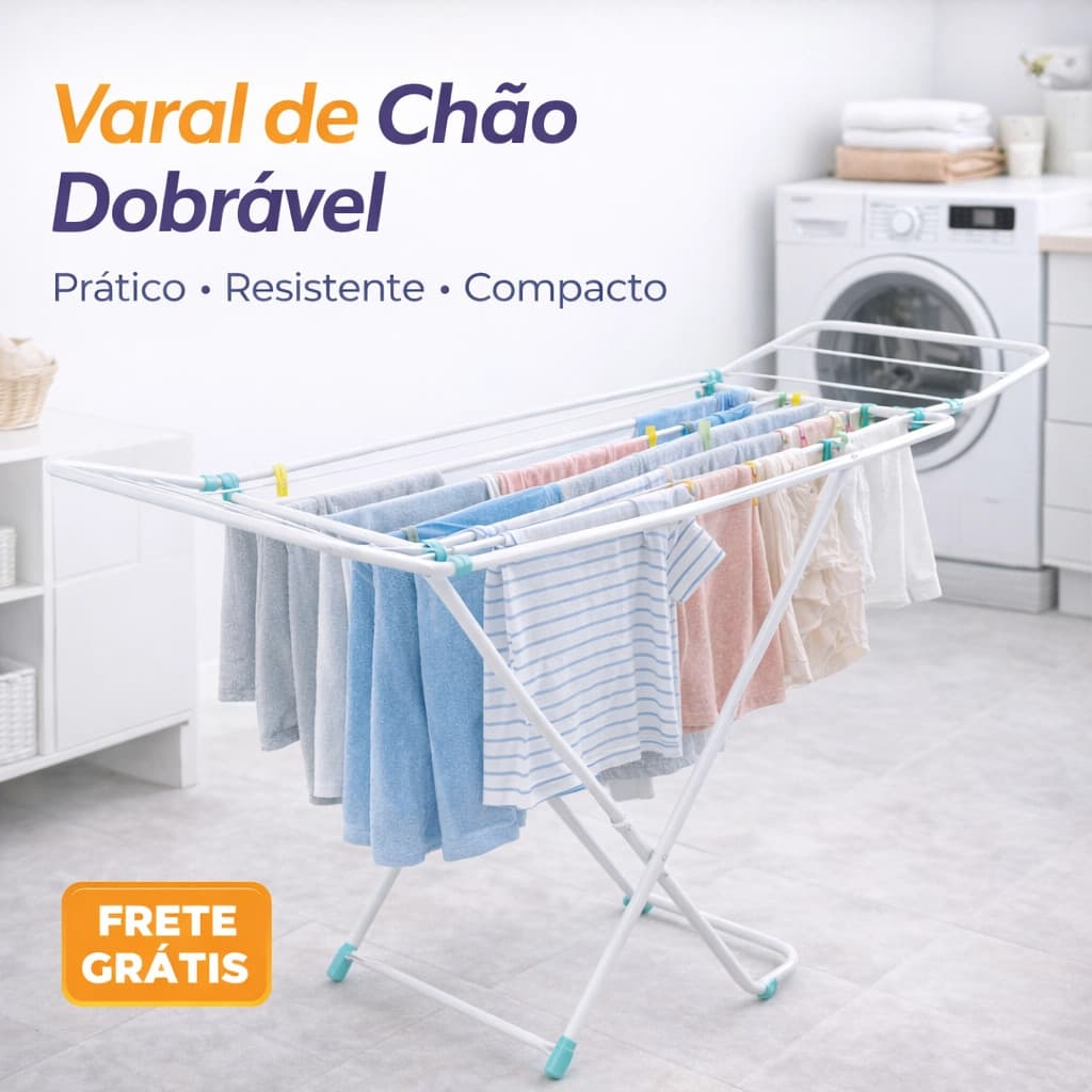 Varal P/ Roupas De Chão 100% Alumínio Reforçado Com Abas Dobrável Retrátil Resistente