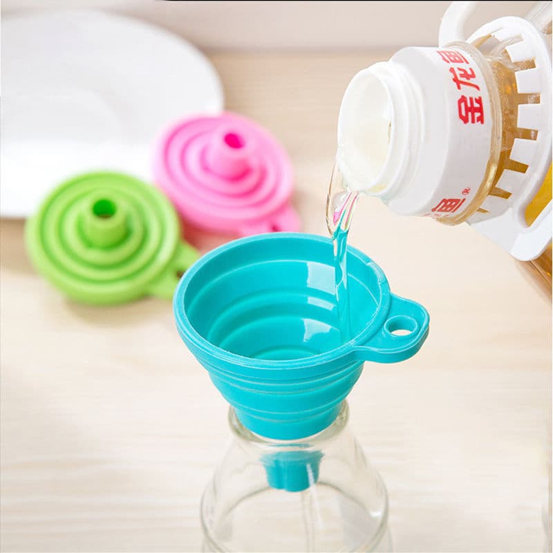 Funil de cozinha retrátil, dobrável e flexível de silicone, compre agora.