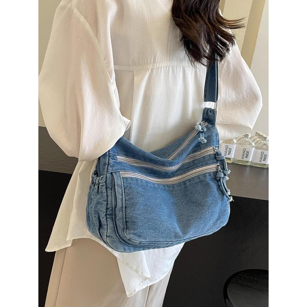Bolsa jeans feminina de grande capacidade 2025 novo estilo verão All-Match bolsa mensageiro de um ombro Casual estudante