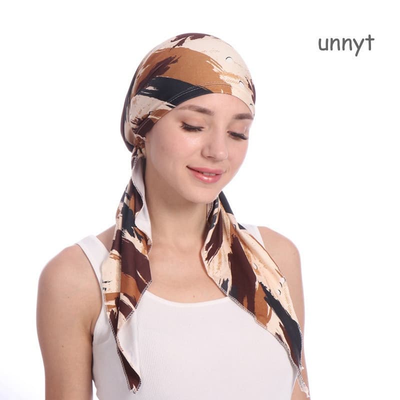 Muçulmana Feminina Hijab Câncer Quimio Caps Flor Impressão Turban Cap Elástico Algodão Lenço De Cabeça
