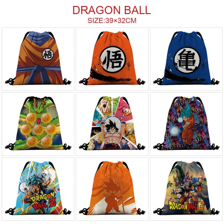 Dragon Ball Merchandise Bolsa com cordão colorida Son Goku Cartoon Anime Mochila com cordão Bolsa de armazenamento